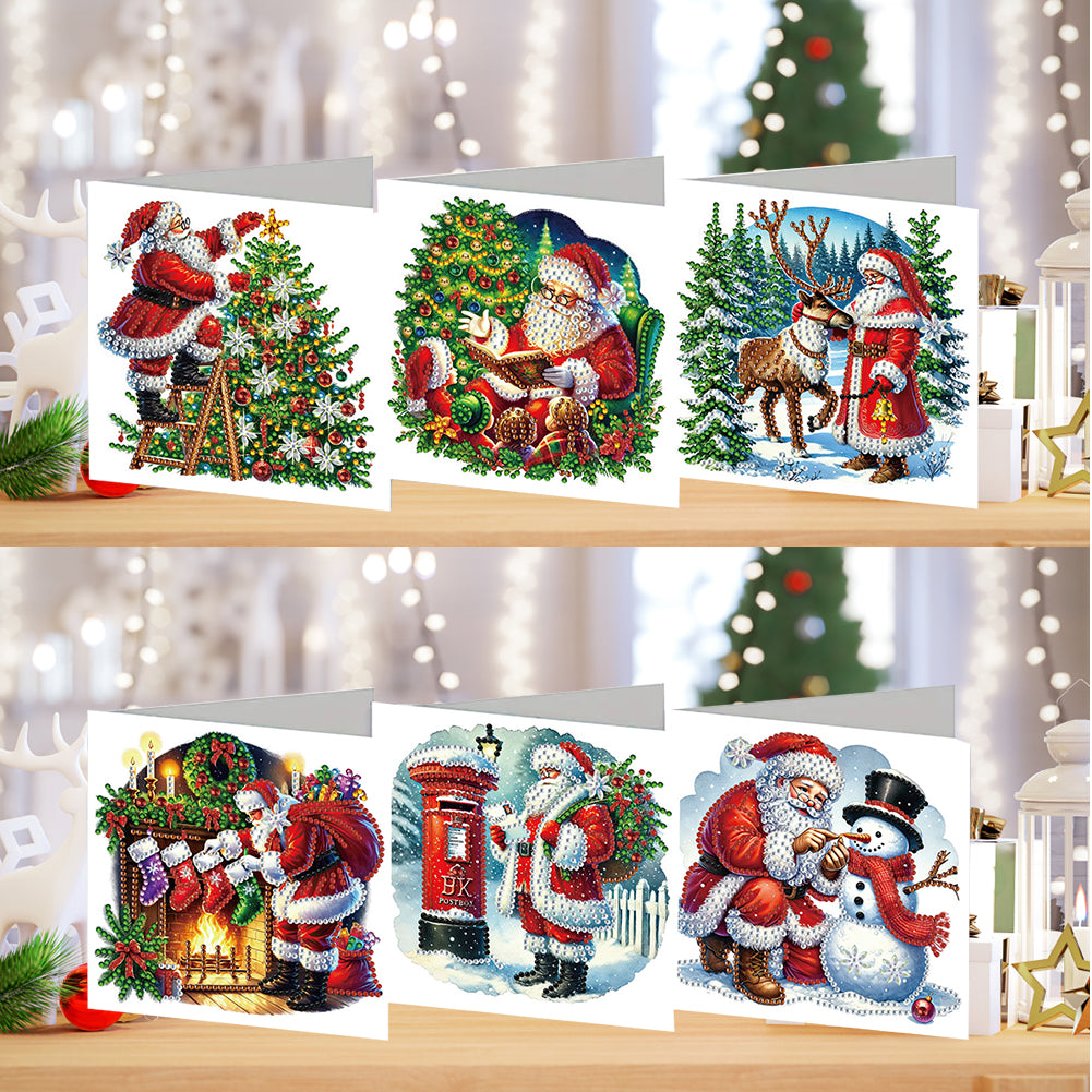 6PCS DIY Diamond Art Greeting Cards Xmas Designs for Festivals and Celebrations