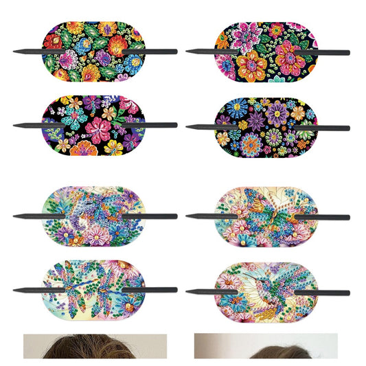 8Pcs DIY Diamond Painting Ellipse Hairpin Kits Diamond Embroidery Hairpins Kit