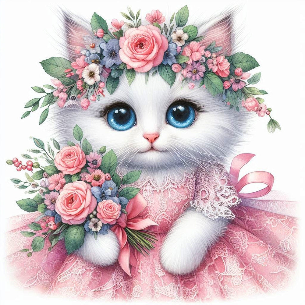 Flower And Cat - Full Round Drill Diamond Painting 40*40CM