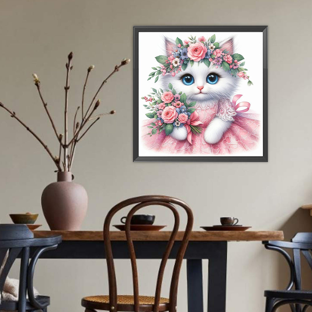 Flower And Cat - Full Round Drill Diamond Painting 40*40CM