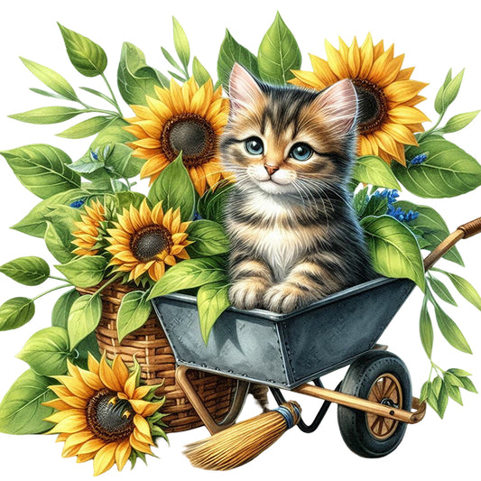 Sunflower And Cat - Full Round Drill Diamond Painting 40*40CM