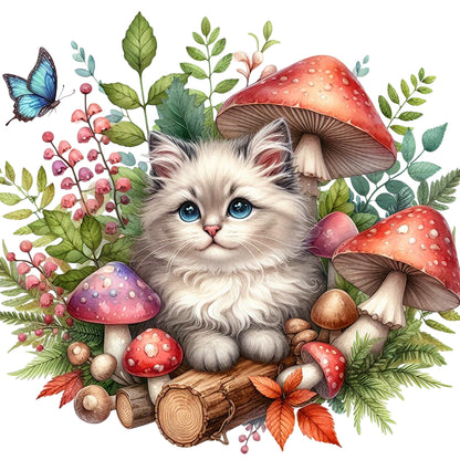 Cat And Mushroom - Full Round Drill Diamond Painting 40*40CM