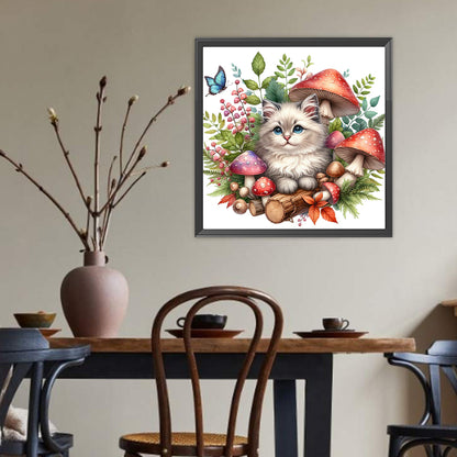Cat And Mushroom - Full Round Drill Diamond Painting 40*40CM