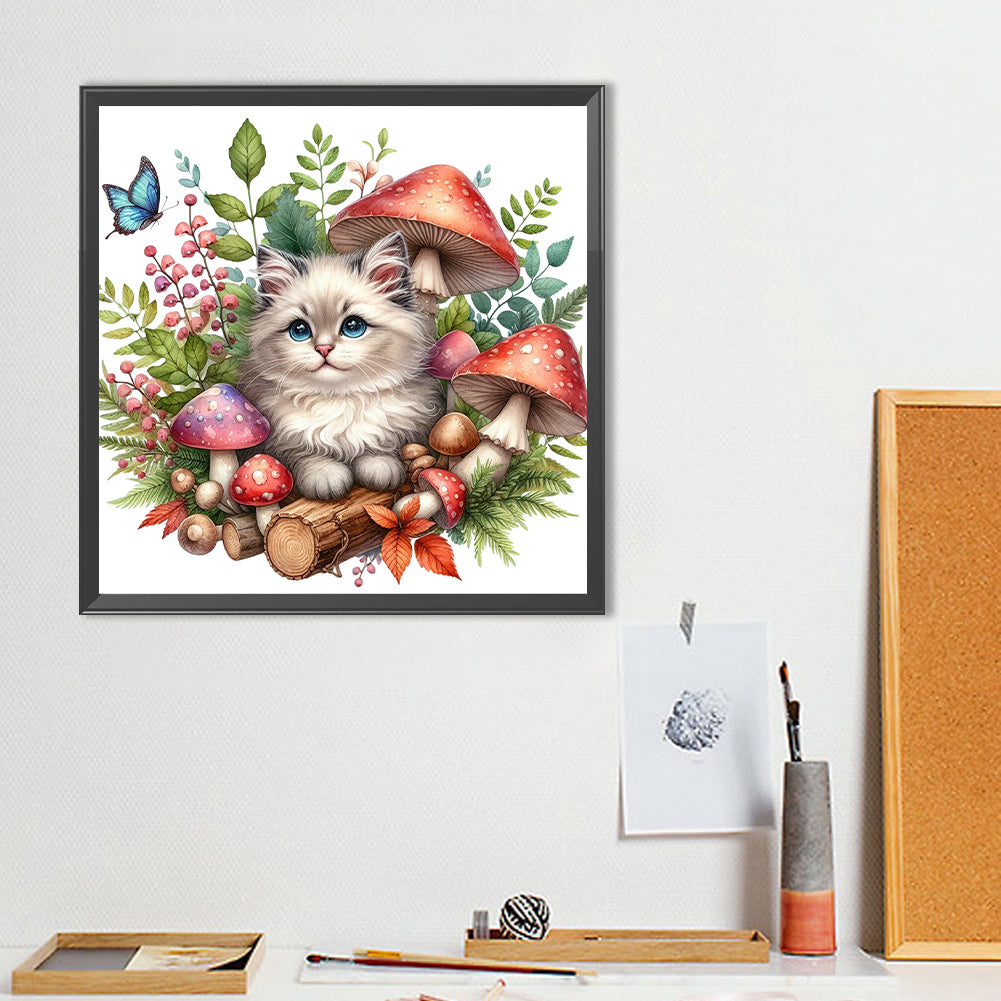 Cat And Mushroom - Full Round Drill Diamond Painting 40*40CM