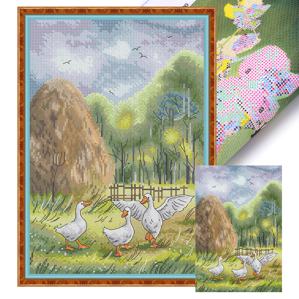 Three Geese - 14CT Stamped Cross Stitch 27*38CM (Joy Sunday)