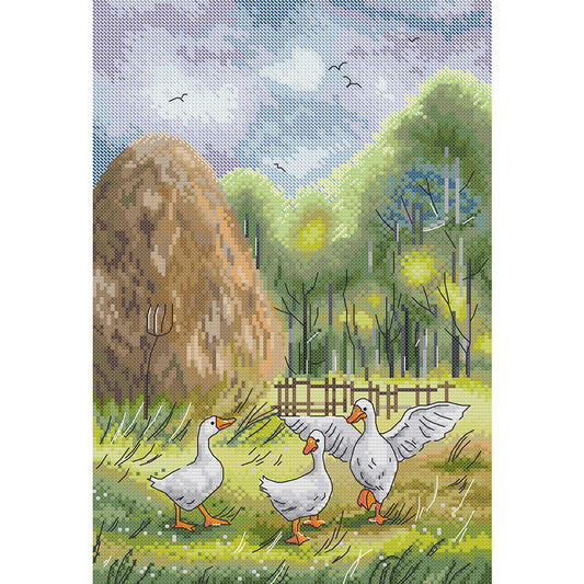 Three Geese - 14CT Stamped Cross Stitch 27*38CM (Joy Sunday)