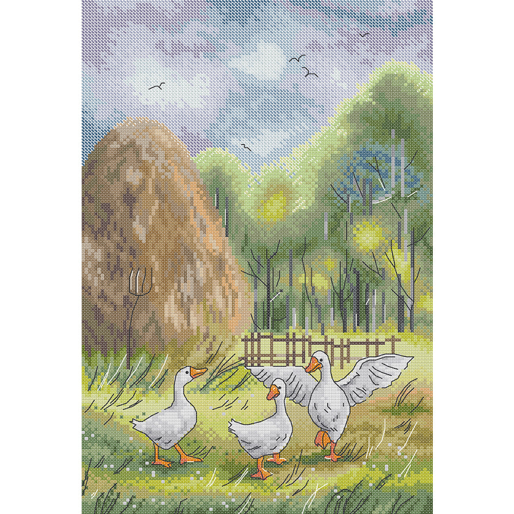 Three Geese - 14CT Stamped Cross Stitch 27*38CM (Joy Sunday)