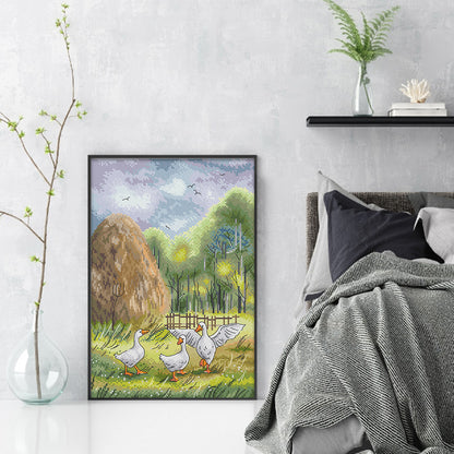 Three Geese - 14CT Stamped Cross Stitch 27*38CM (Joy Sunday)