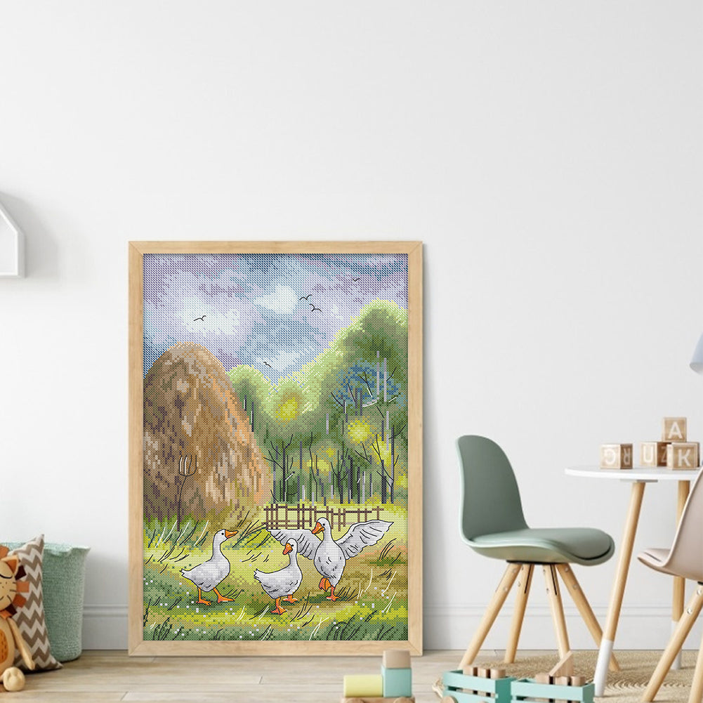 Three Geese - 14CT Stamped Cross Stitch 27*38CM (Joy Sunday)
