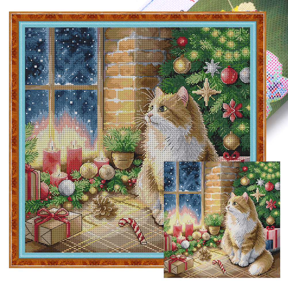 Christmas Cat - 14CT Stamped Cross Stitch 42*43CM (Joy Sunday)