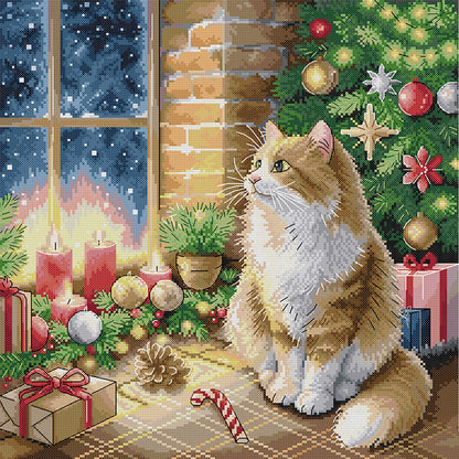 Christmas Cat - 14CT Stamped Cross Stitch 42*43CM (Joy Sunday)