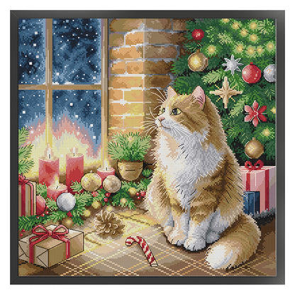 Christmas Cat - 14CT Stamped Cross Stitch 42*43CM (Joy Sunday)