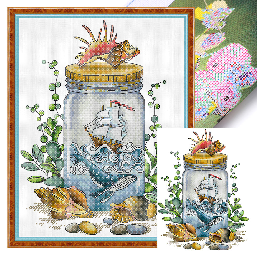 Sailboat In A Bottle - 14CT Stamped Cross Stitch 23*31CM (Joy Sunday)