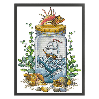 Sailboat In A Bottle - 14CT Stamped Cross Stitch 23*31CM (Joy Sunday)
