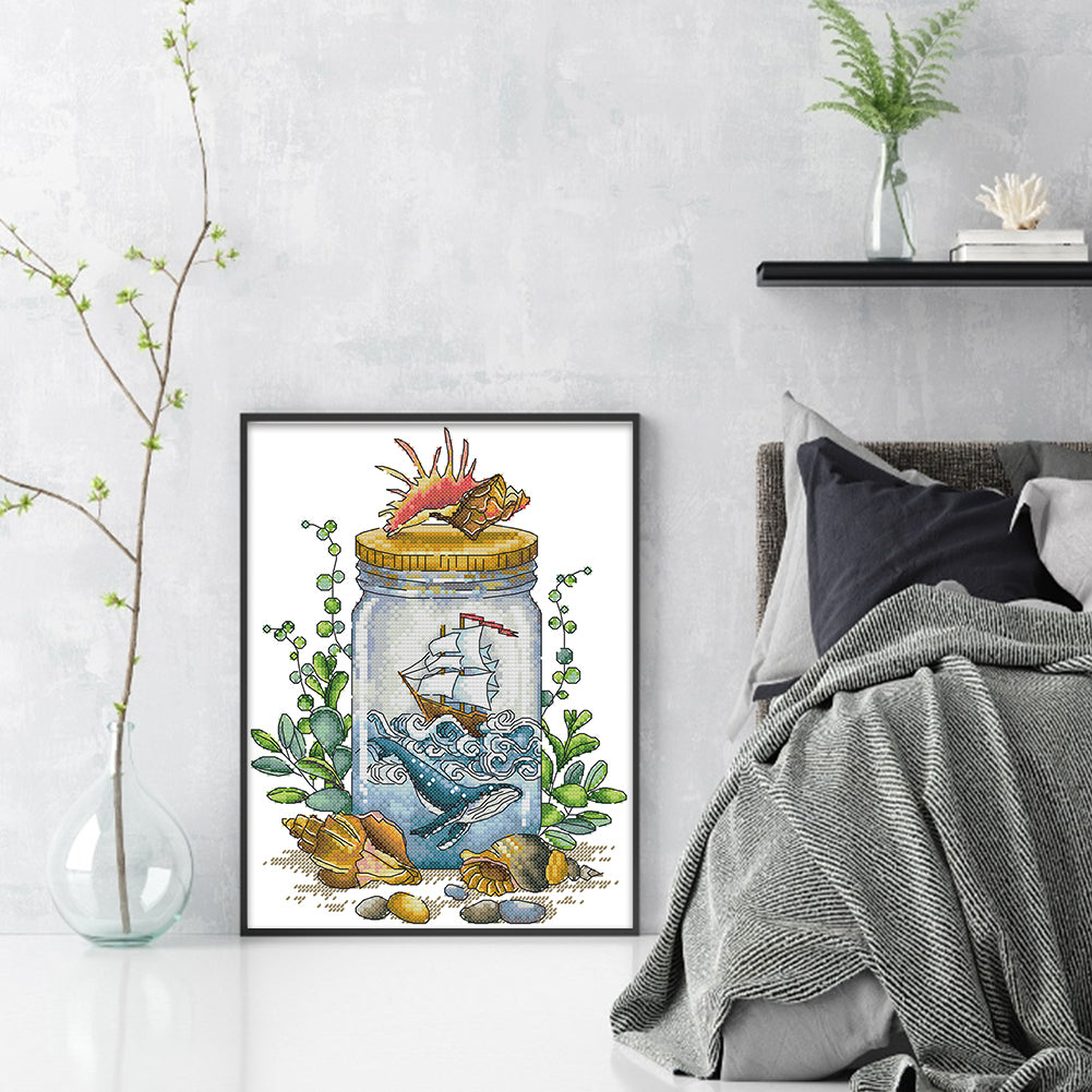 Sailboat In A Bottle - 14CT Stamped Cross Stitch 23*31CM (Joy Sunday)