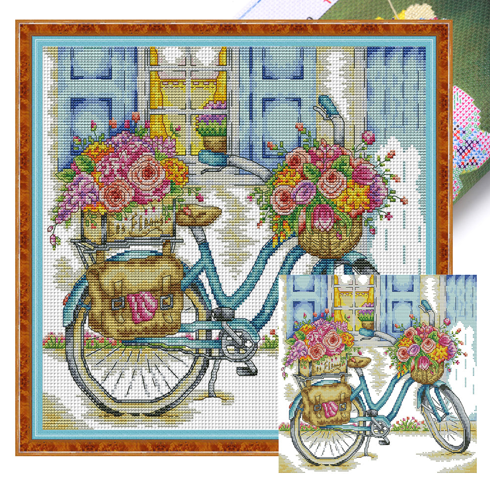 Bicycles Full Of Flowers - 14CT Stamped Cross Stitch 34*33CM (Joy Sunday)