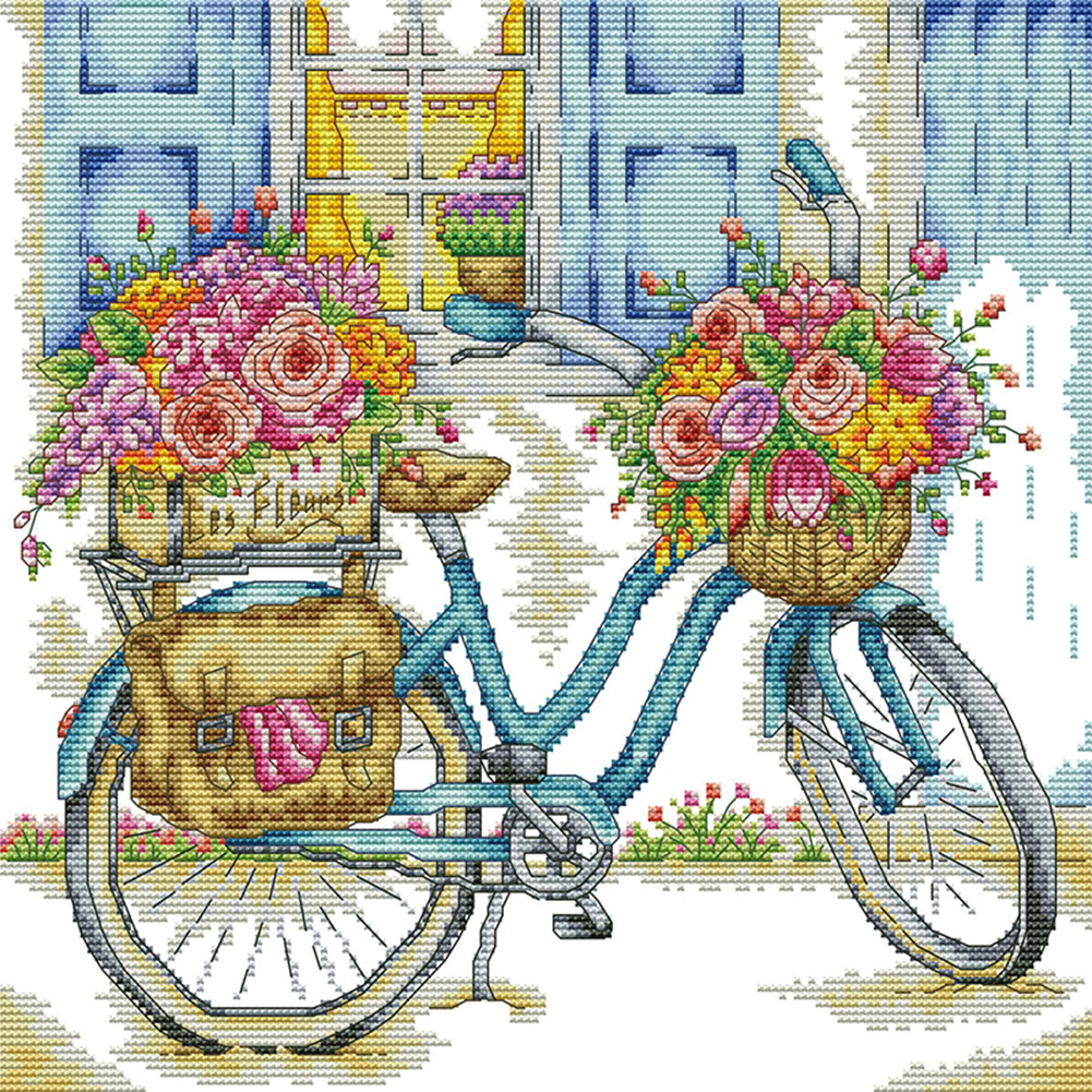 Bicycles Full Of Flowers - 14CT Stamped Cross Stitch 34*33CM (Joy Sunday)