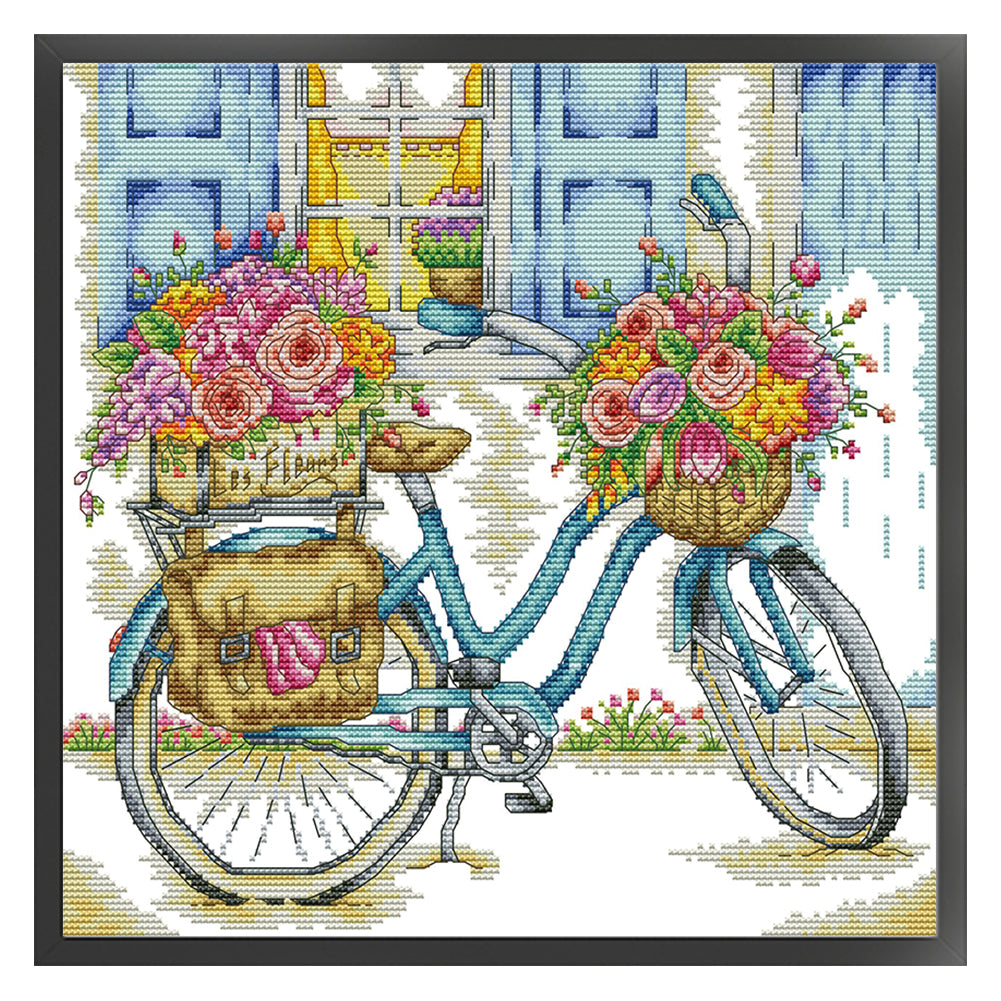 Bicycles Full Of Flowers - 14CT Stamped Cross Stitch 34*33CM (Joy Sunday)
