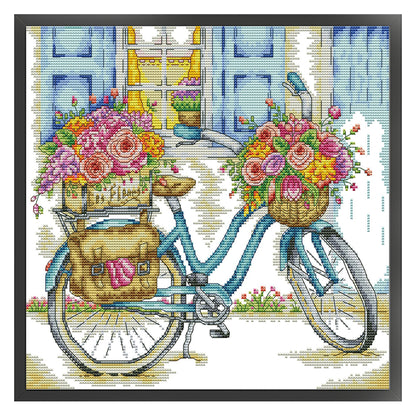 Bicycles Full Of Flowers - 14CT Stamped Cross Stitch 34*33CM (Joy Sunday)