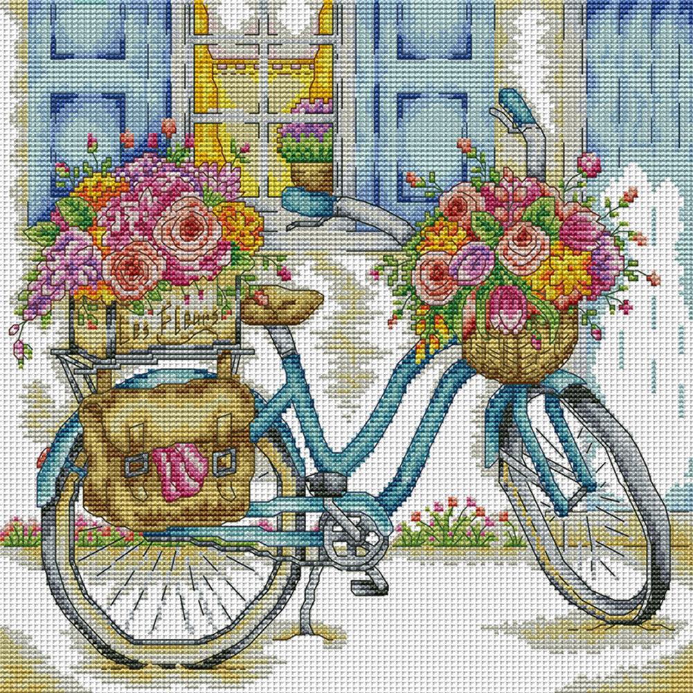 Bicycles Full Of Flowers - 14CT Stamped Cross Stitch 34*33CM (Joy Sunday)