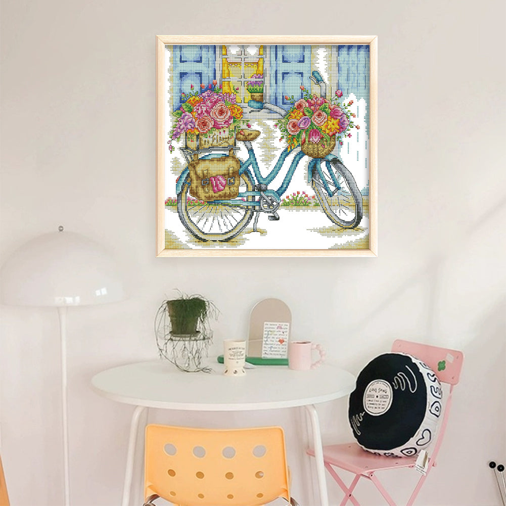 Bicycles Full Of Flowers - 14CT Stamped Cross Stitch 34*33CM (Joy Sunday)