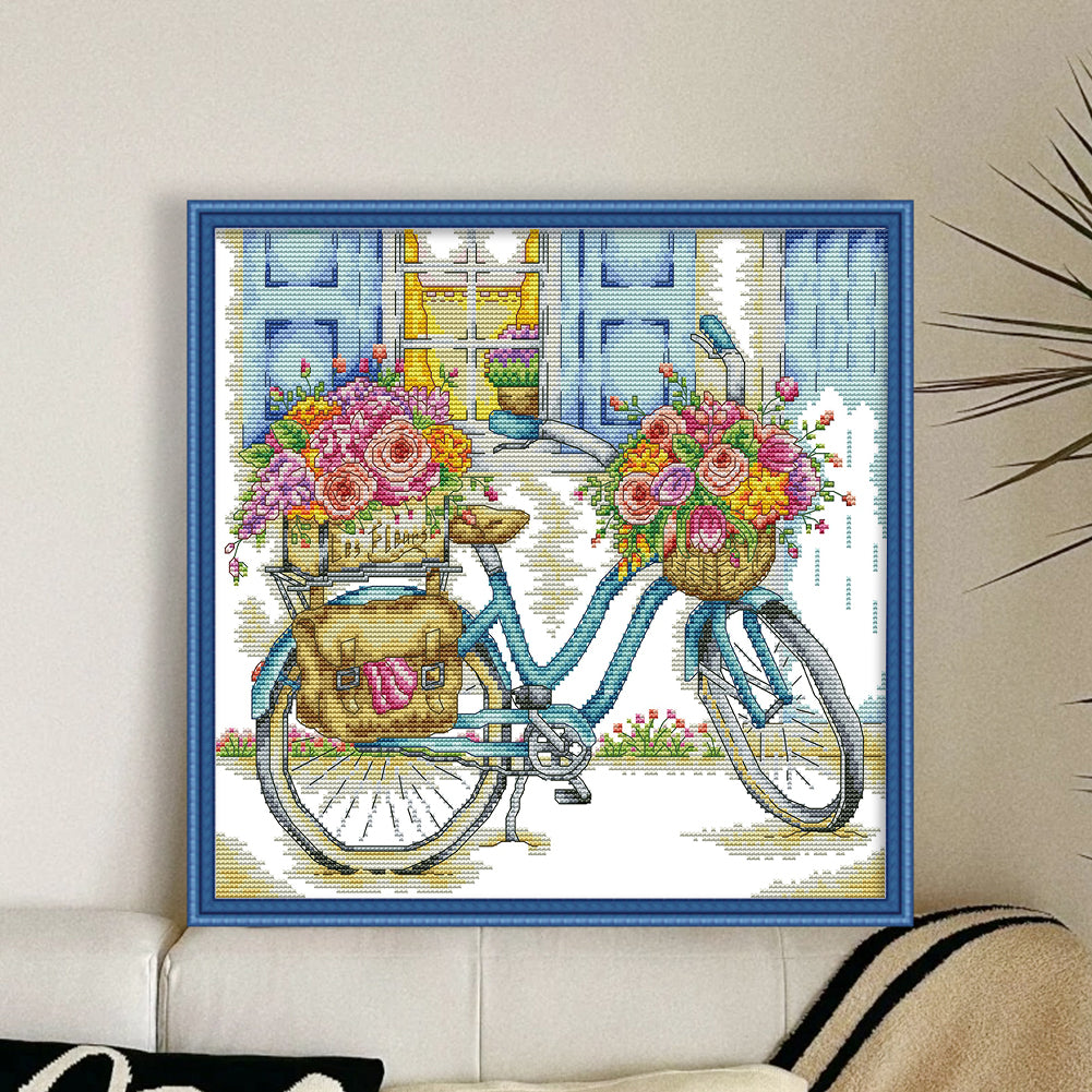 Bicycles Full Of Flowers - 14CT Stamped Cross Stitch 34*33CM (Joy Sunday)