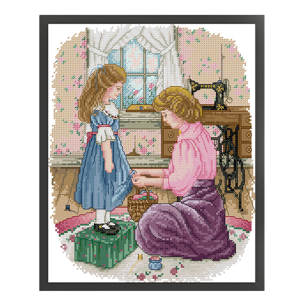 Daughter'S New Dress - 14CT Stamped Cross Stitch 28*33CM (Joy Sunday)