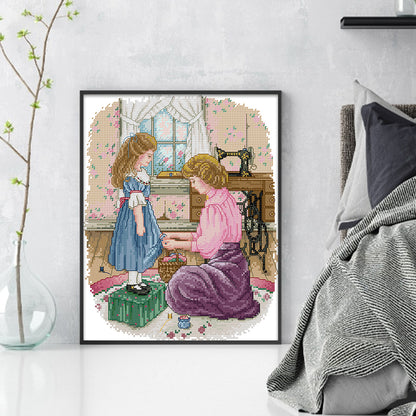 Daughter'S New Dress - 14CT Stamped Cross Stitch 28*33CM (Joy Sunday)