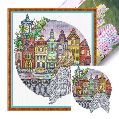 City Angel - 14CT Stamped Cross Stitch 36*41CM (Joy Sunday)