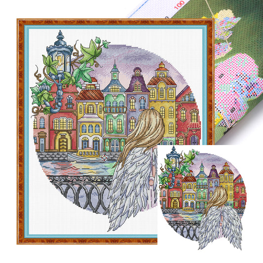 City Angel - 14CT Stamped Cross Stitch 36*41CM (Joy Sunday)