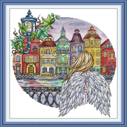 City Angel - 14CT Stamped Cross Stitch 36*41CM (Joy Sunday)