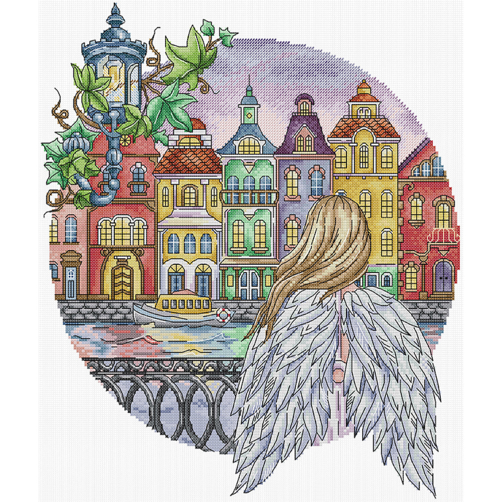 City Angel - 14CT Stamped Cross Stitch 36*41CM (Joy Sunday)