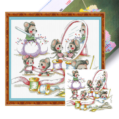 Little Mouse Makes New Clothes - 14CT Stamped Cross Stitch 43*40CM (Joy Sunday)