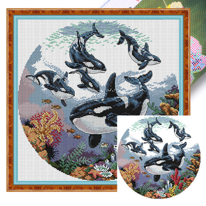 Killer Whale - 14CT Stamped Cross Stitch 38*38CM (Joy Sunday)