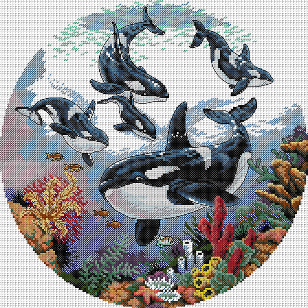 Killer Whale - 14CT Stamped Cross Stitch 38*38CM (Joy Sunday)