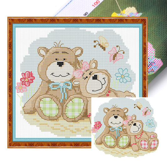 Two Sweet Little Bears - 14CT Stamped Cross Stitch 19*17CM (Joy Sunday)