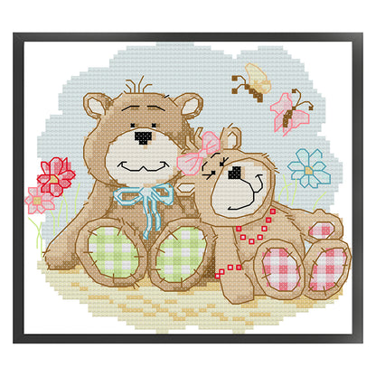Two Sweet Little Bears - 14CT Stamped Cross Stitch 19*17CM (Joy Sunday)