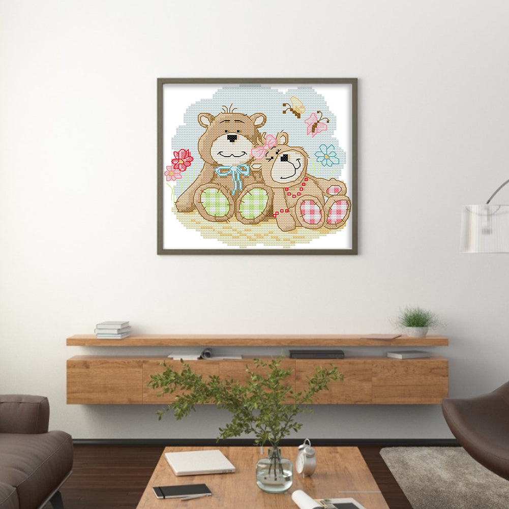 Two Sweet Little Bears - 14CT Stamped Cross Stitch 19*17CM (Joy Sunday)