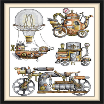 Steam Engine - 14CT Stamped Cross Stitch 34*45CM (Joy Sunday)