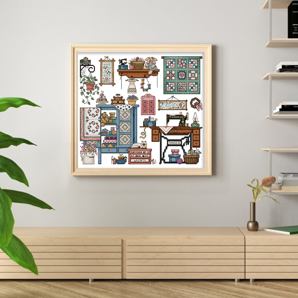 Love Sewing - 14CT Stamped Cross Stitch 41*36CM (Joy Sunday)