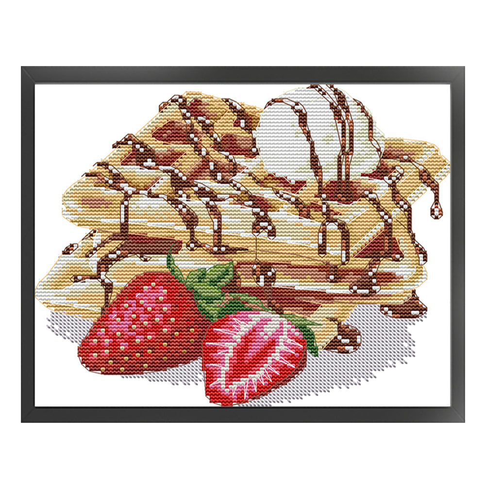 Strawberry Waffles - 14CT Stamped Cross Stitch 27*21CM (Joy Sunday)