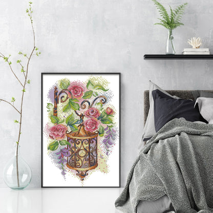 Flower Street Lamp - 14CT Stamped Cross Stitch 27*38CM (Joy Sunday)