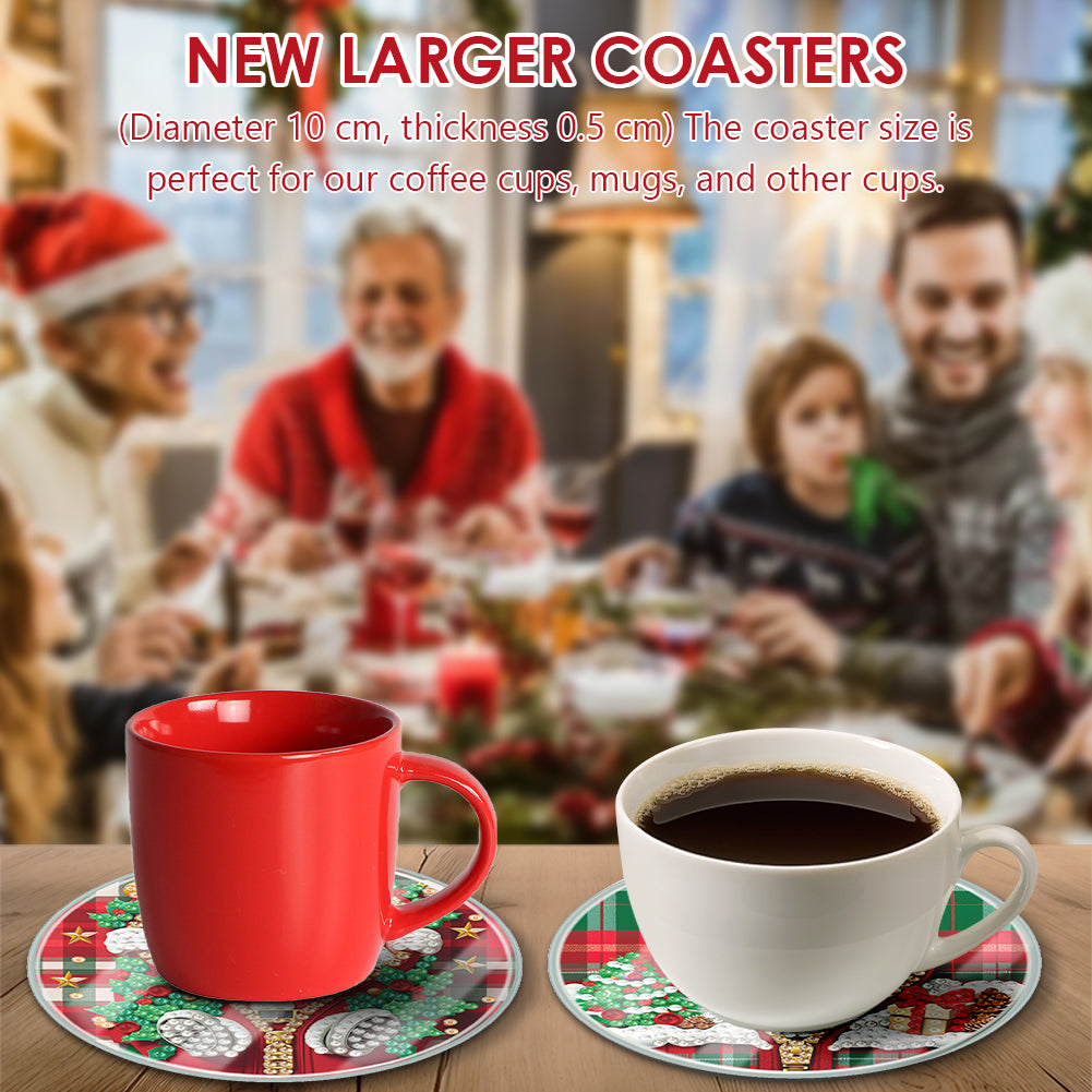 6pcs Set Xmas Theme DIY Diamond Painting Coasters Kit with Holder for Craft Gift