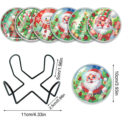 6pcs Set Xmas Theme DIY Diamond Painting Coasters Kit with Holder for Craft Gift