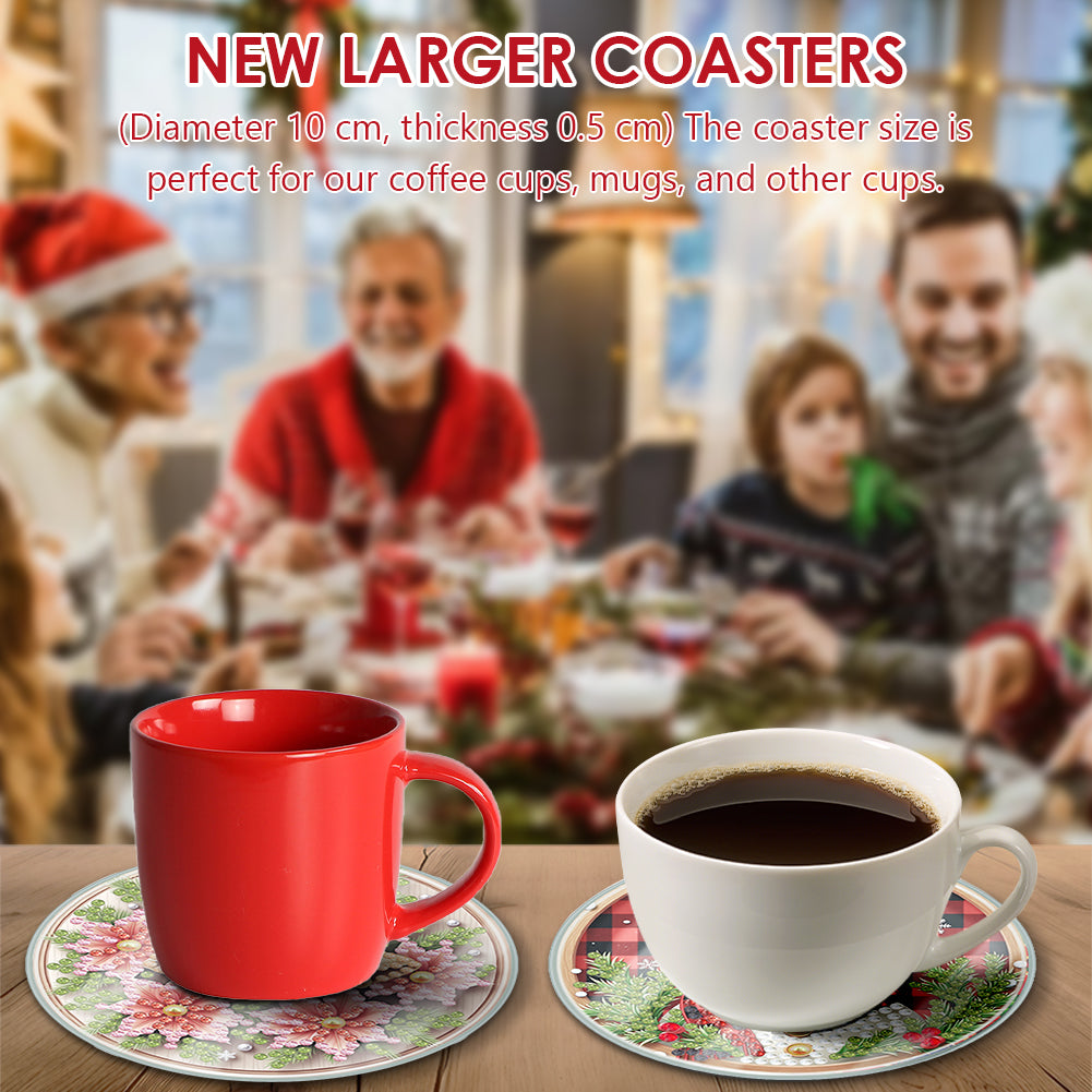 6pcs Set Xmas Theme DIY Diamond Painting Coasters Kit with Holder for Craft Gift