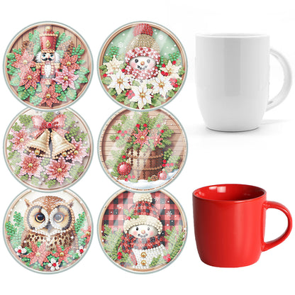 6pcs Set Xmas Theme DIY Diamond Painting Coasters Kit with Holder for Craft Gift