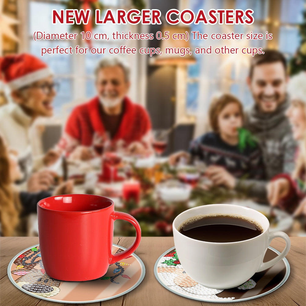 6pcs Set Xmas Theme DIY Diamond Painting Coasters Kit with Holder for Craft Gift