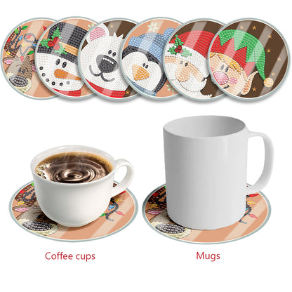 6pcs Set Xmas Theme DIY Diamond Painting Coasters Kit with Holder for Craft Gift