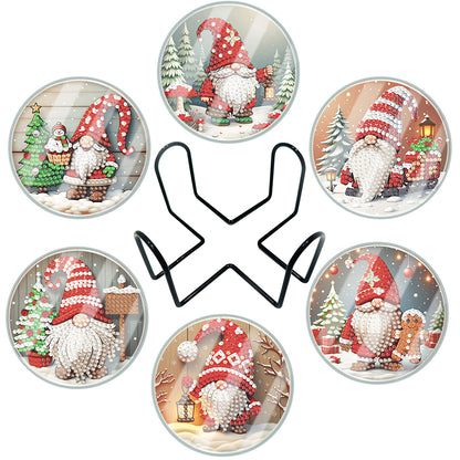 6pcs Set Xmas Theme DIY Diamond Painting Coasters Kit with Holder for Craft Gift