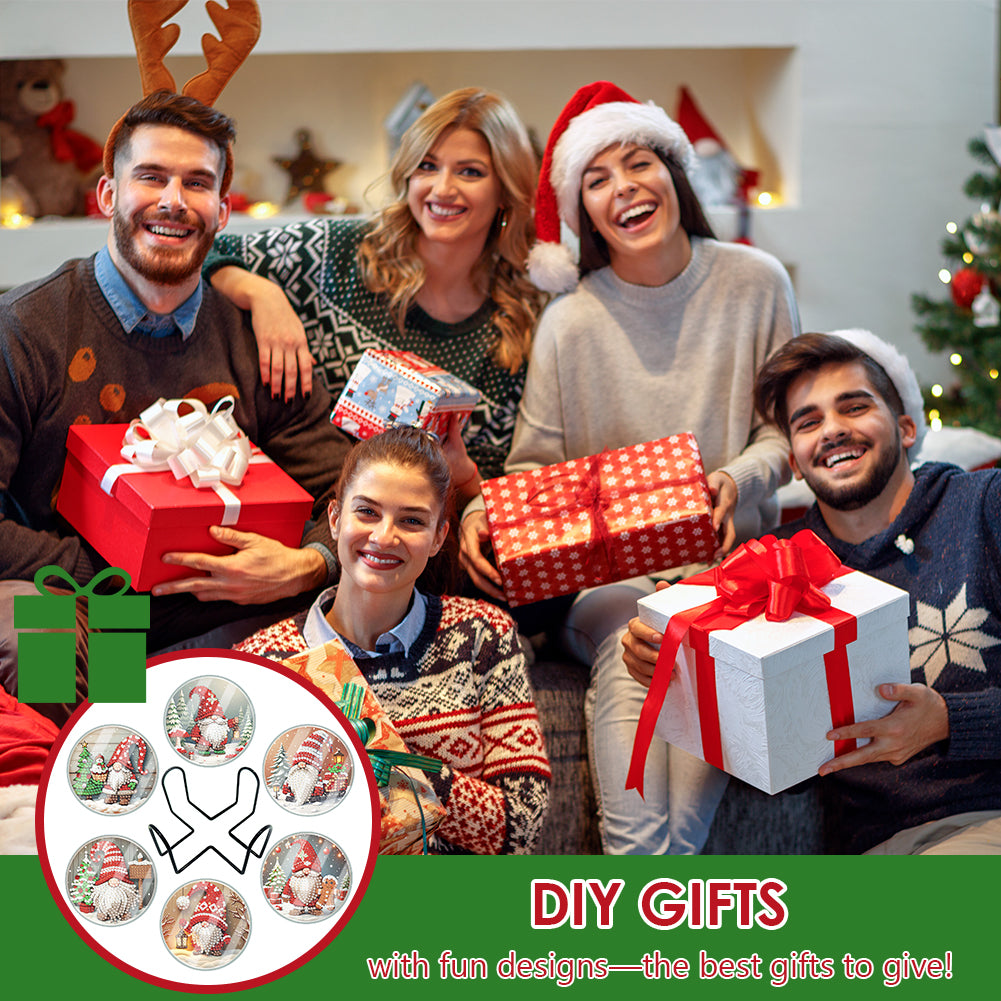 6pcs Set Xmas Theme DIY Diamond Painting Coasters Kit with Holder for Craft Gift
